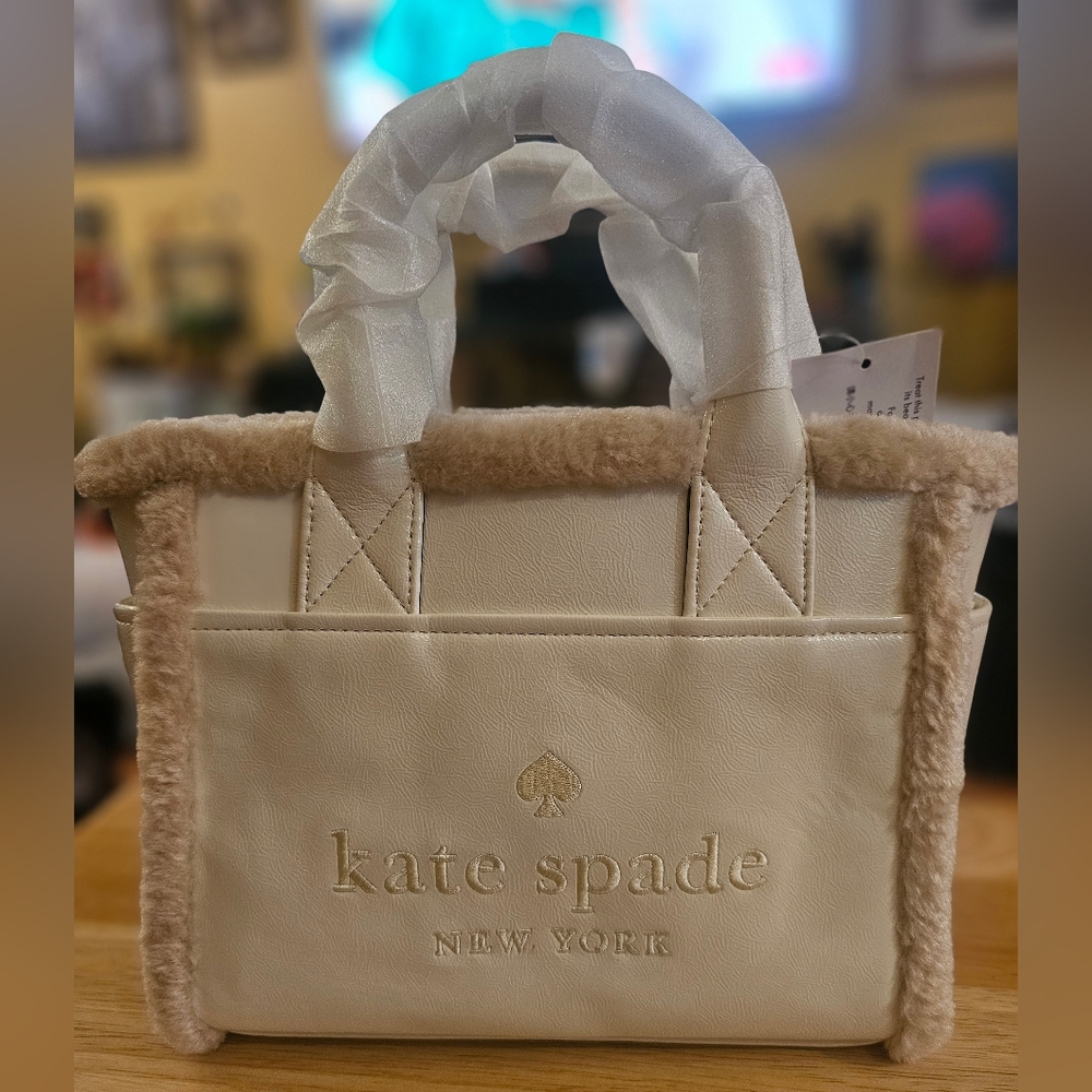 NWT Kate Spade small tote faux shearling.